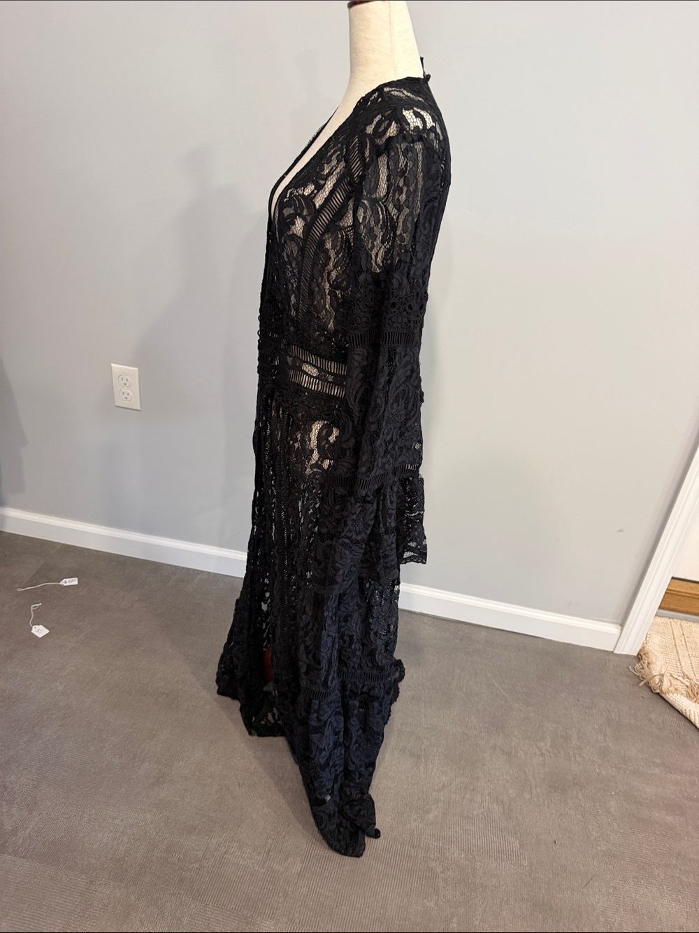 Boston Proper Black Lace Long Duster Cardigan Medium - Picture 9 of 10